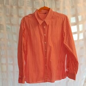 Orange and White Button Down Shirt with Pinstripes